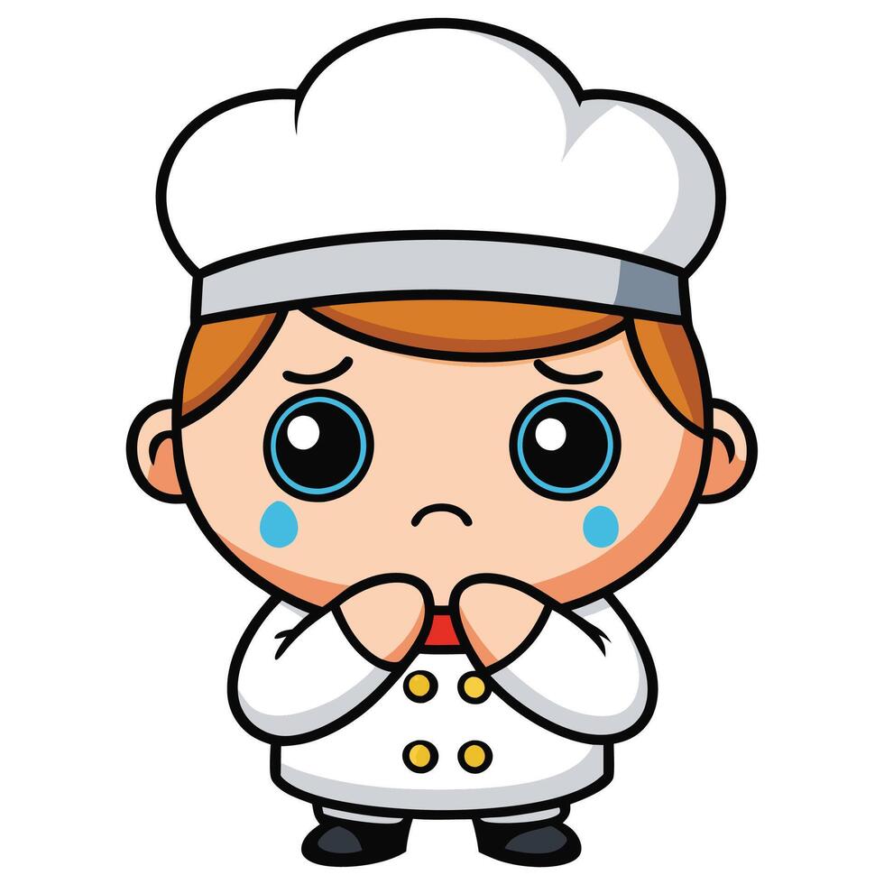 a cartoon chef crying with his hands on his vector