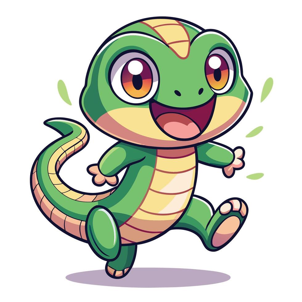a cartoon green lizard running and smiling vector