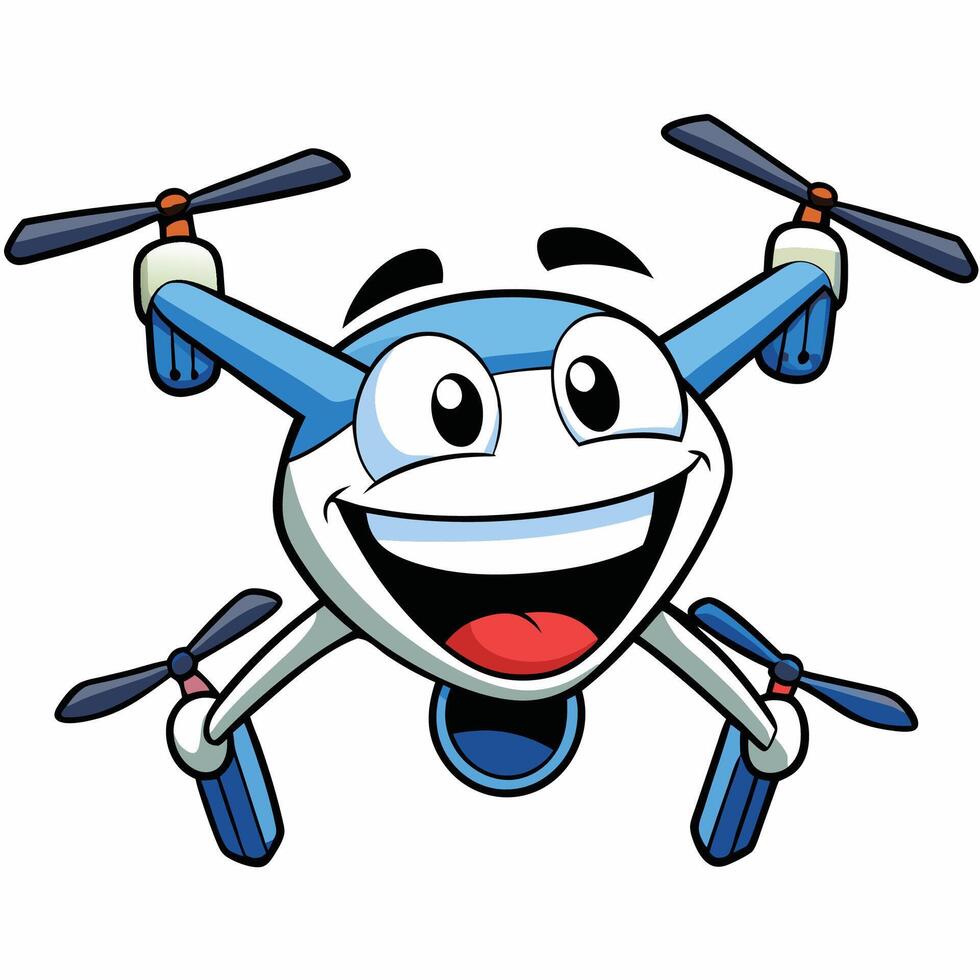 a cartoon blue and white drone flying with a smile vector
