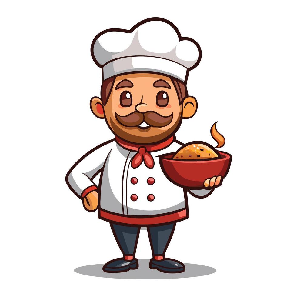 chef with a bowl of food, cartoon character vector