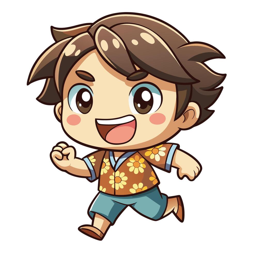 a cartoon boy running with a flower in his vector