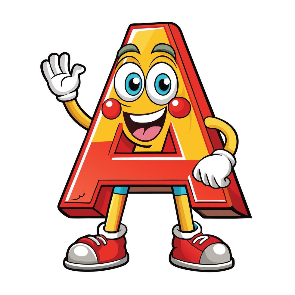 a cartoon letter a character waving and vector