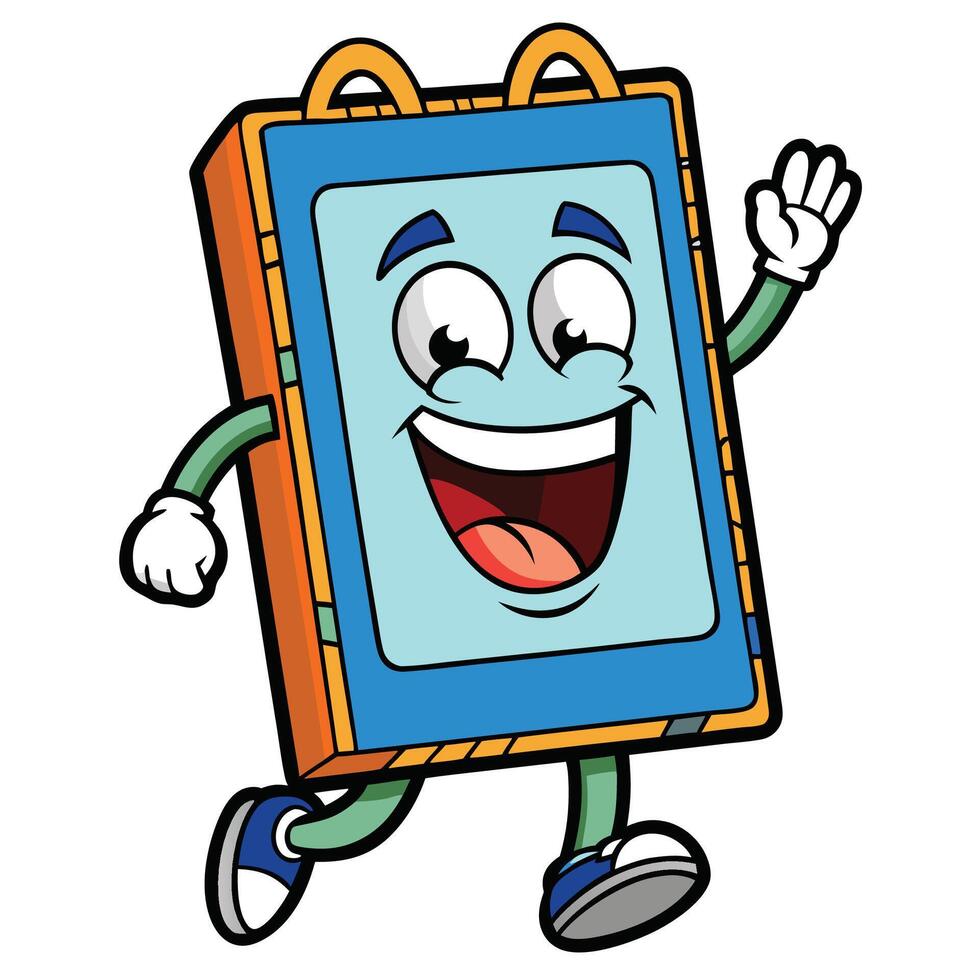 cartoon cell phone running with happy face illustration vector