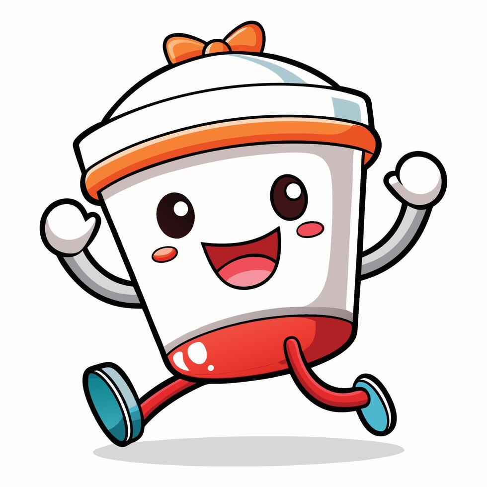 a cartoon coffee cup running with vector