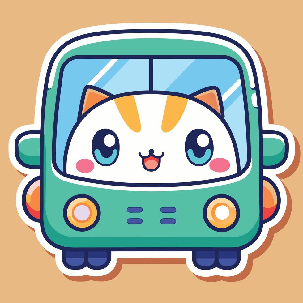 a sticker of a cat driving a bus vector