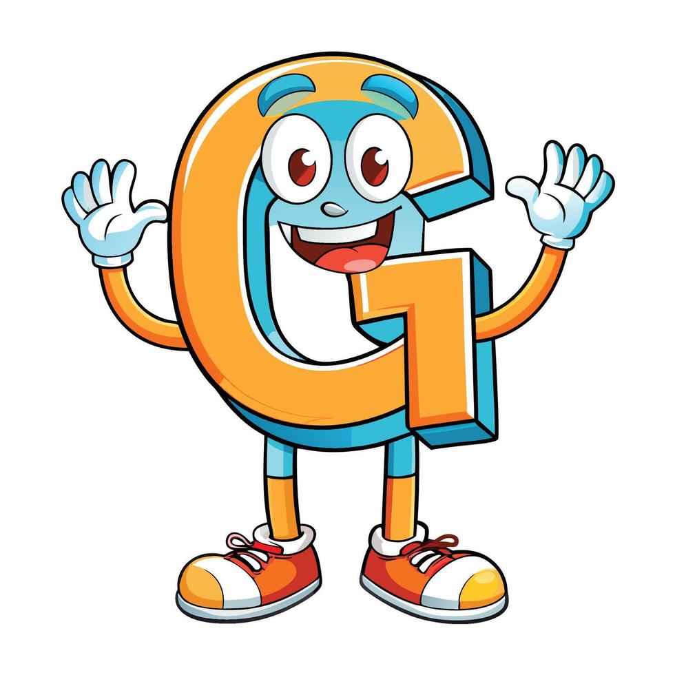 cartoon letter g character waving and smiling vector