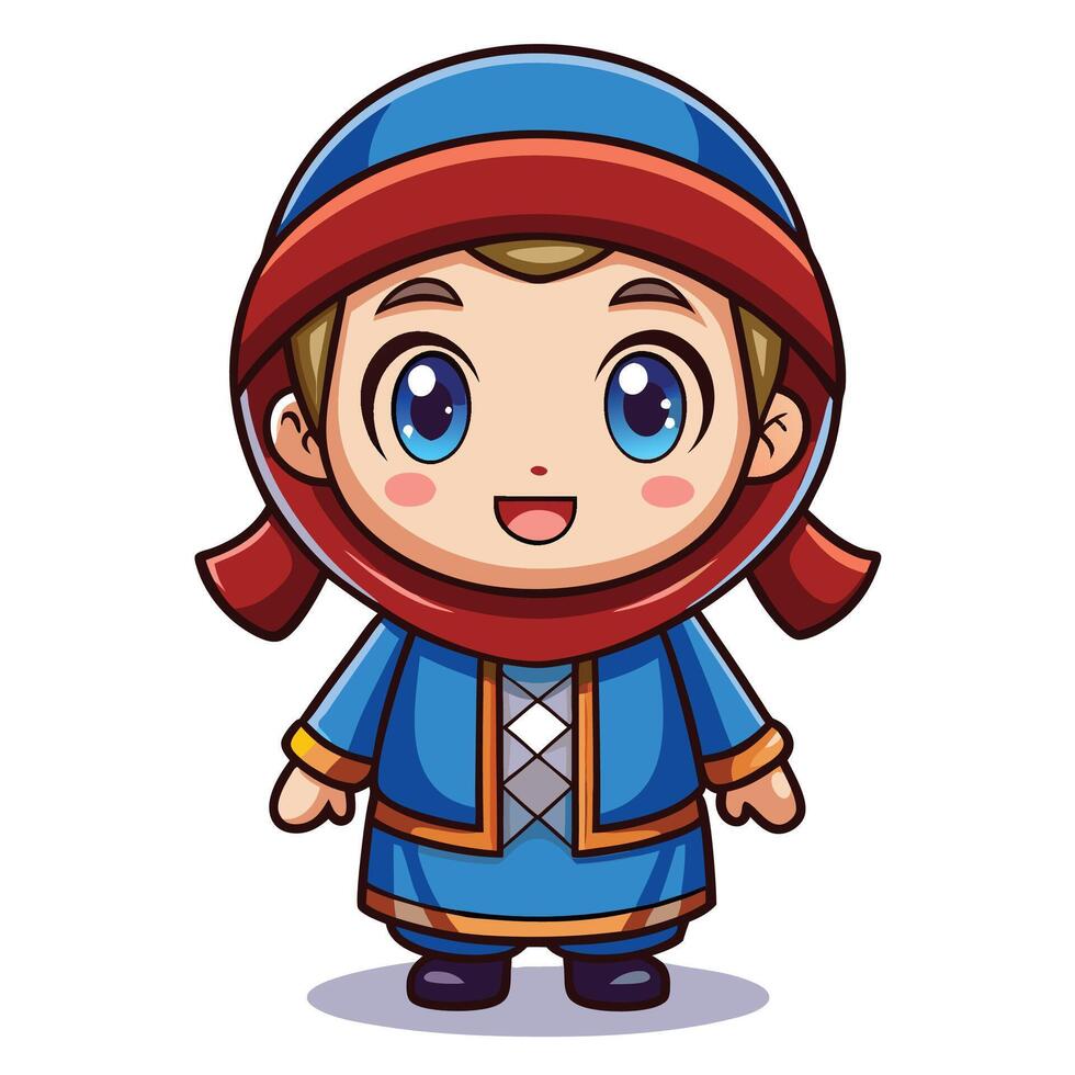 a cartoon character in a blue and red outfit vector