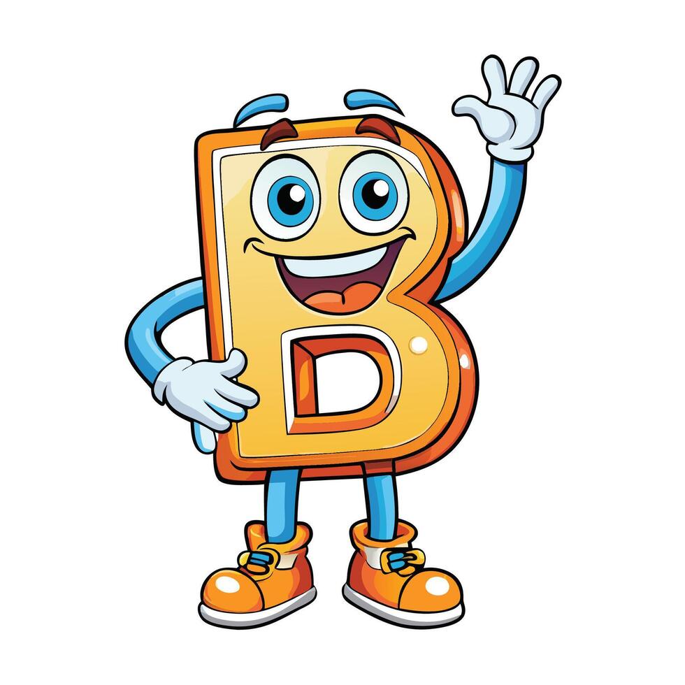 letter b cartoon character waving and smiling illustration vector