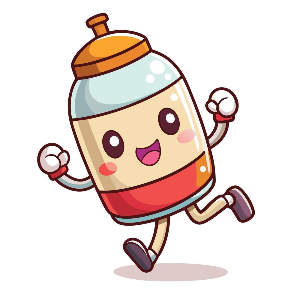 cartoon character of a bottle of milk running vector