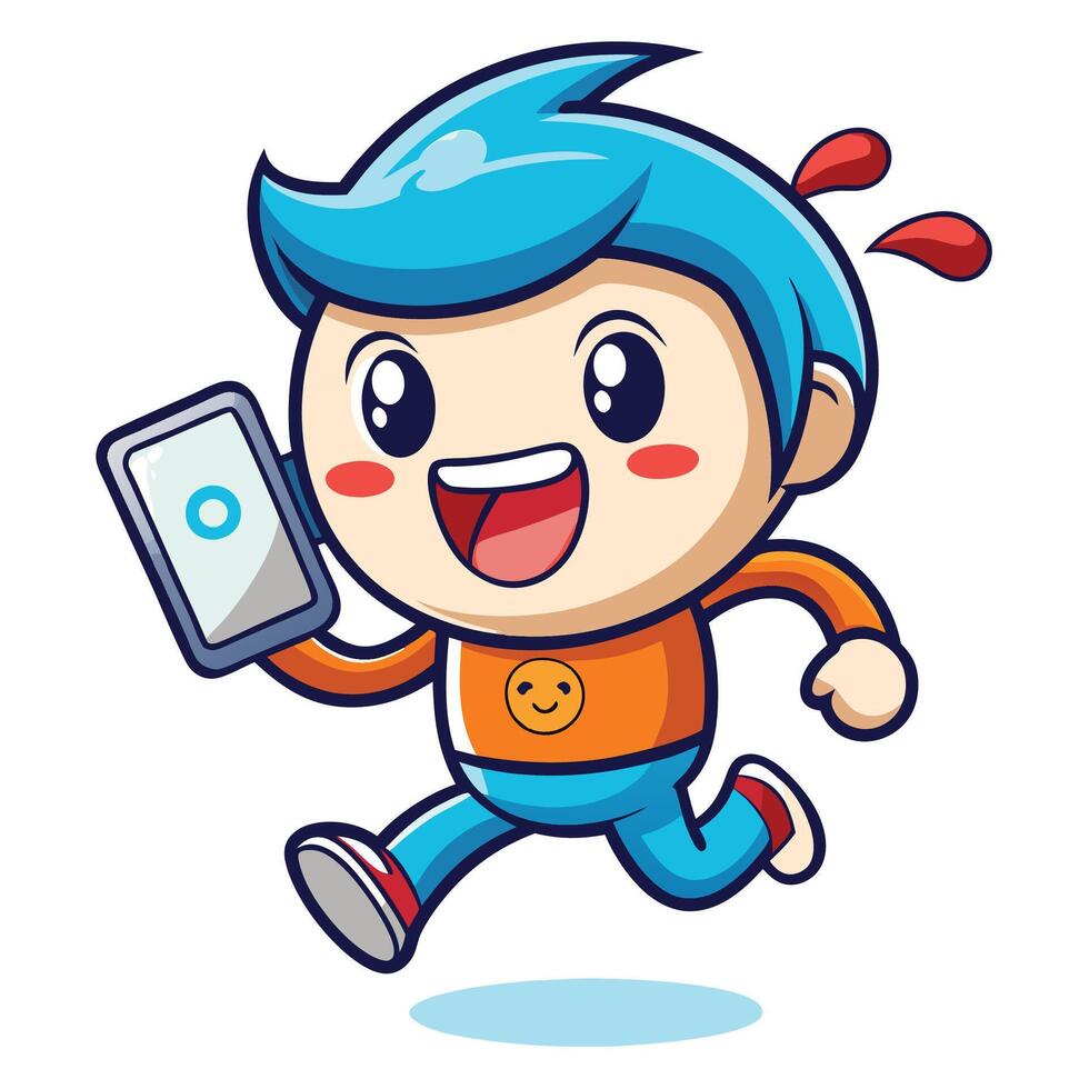 boy running with a phone in his hand vector