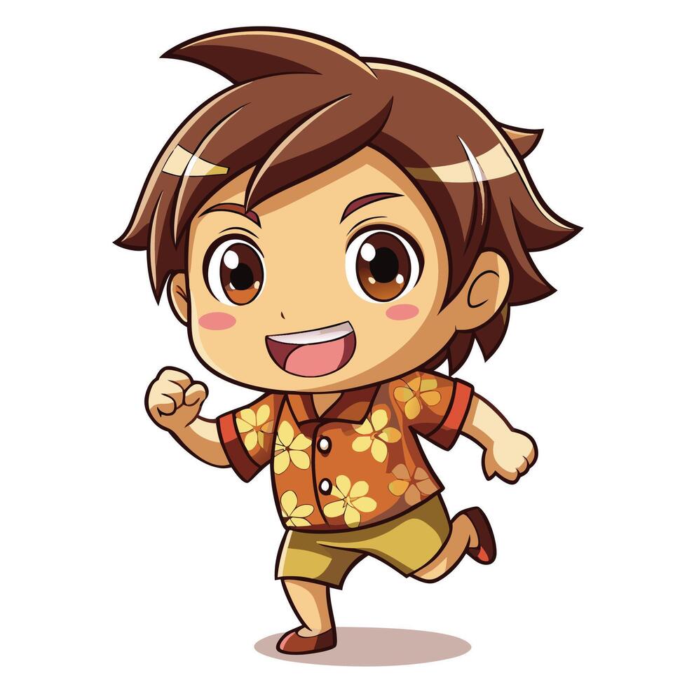 a cartoon boy running with a flowe vector