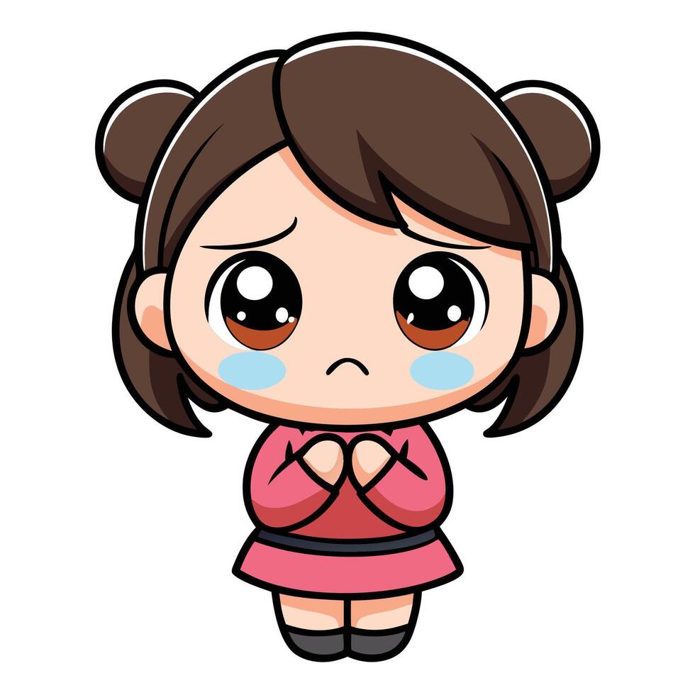 cute girl crying illustration white background vector