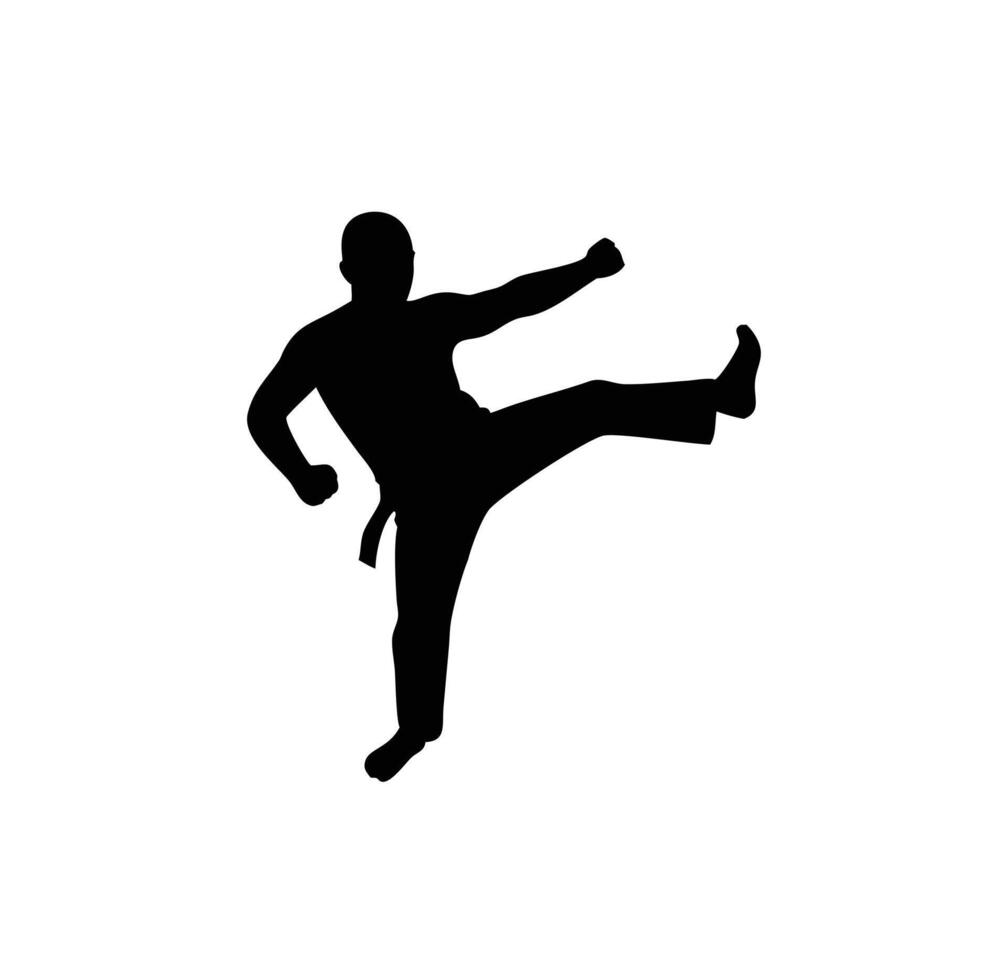 A black silhouette man martial arts vector
