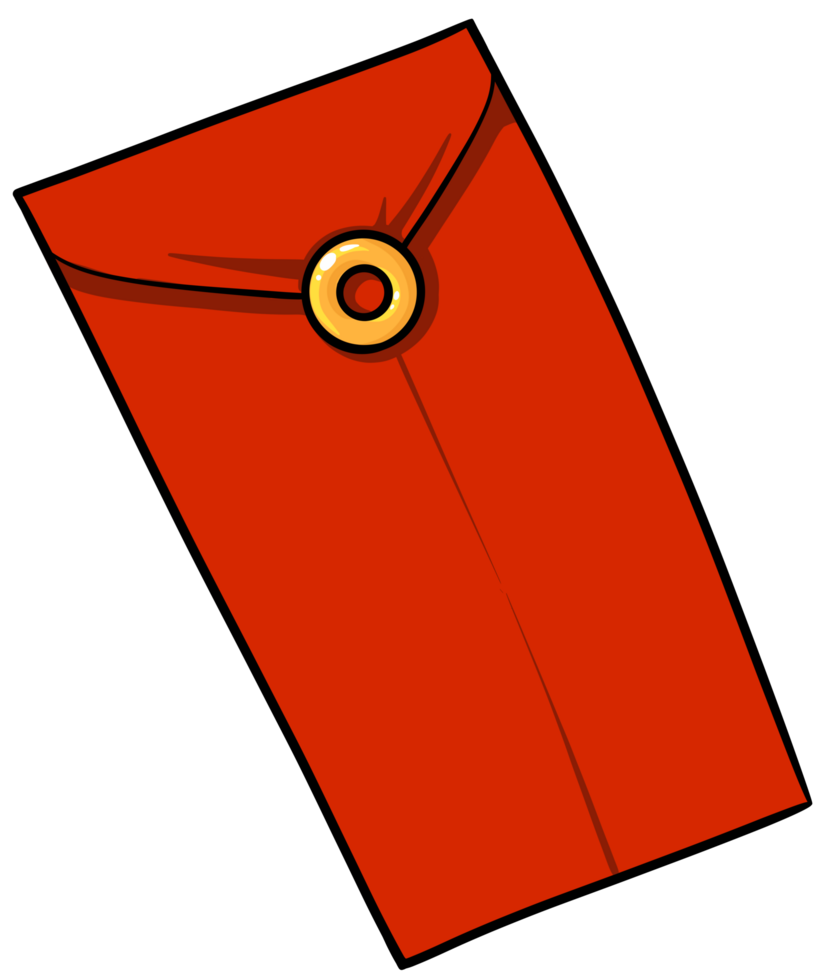 a red envelope with a gold button on it png
