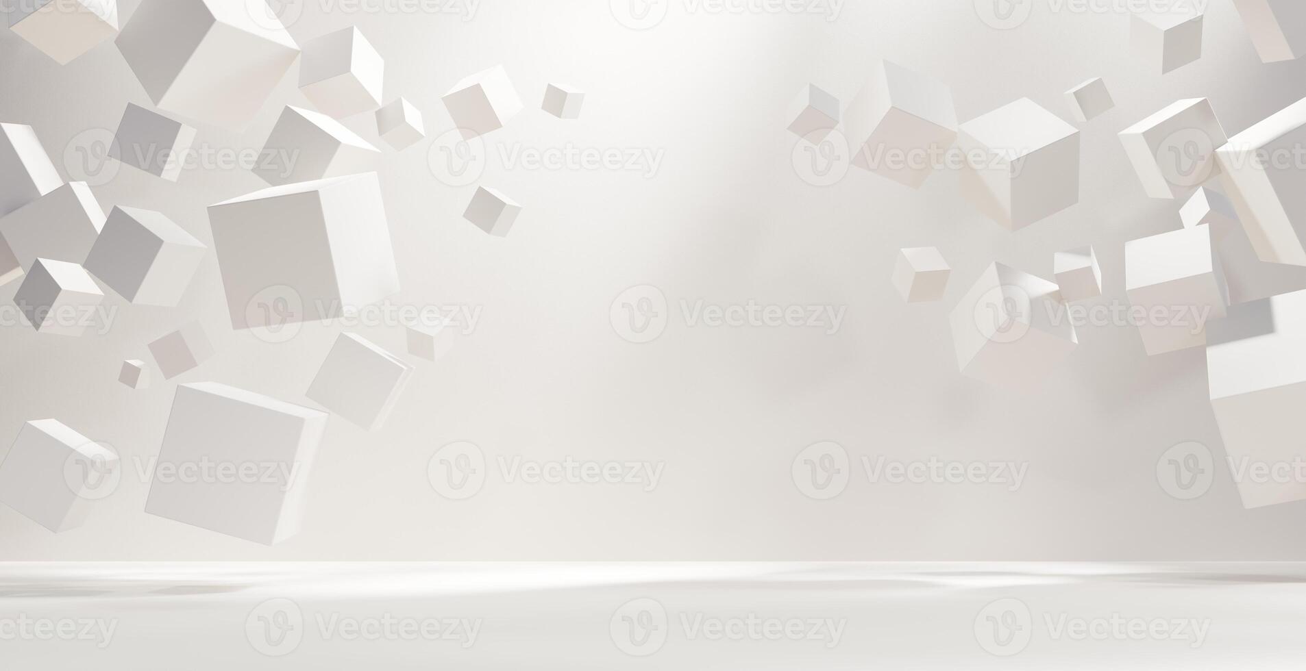 Abstract white cubes empty interior room background, 3d rendering photo