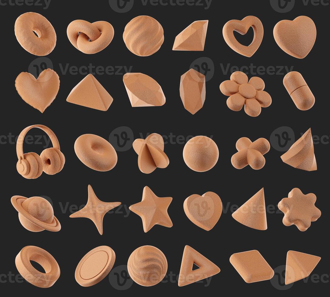 Object collection cookies texture decoration set pack isolated background 3d rendering photo