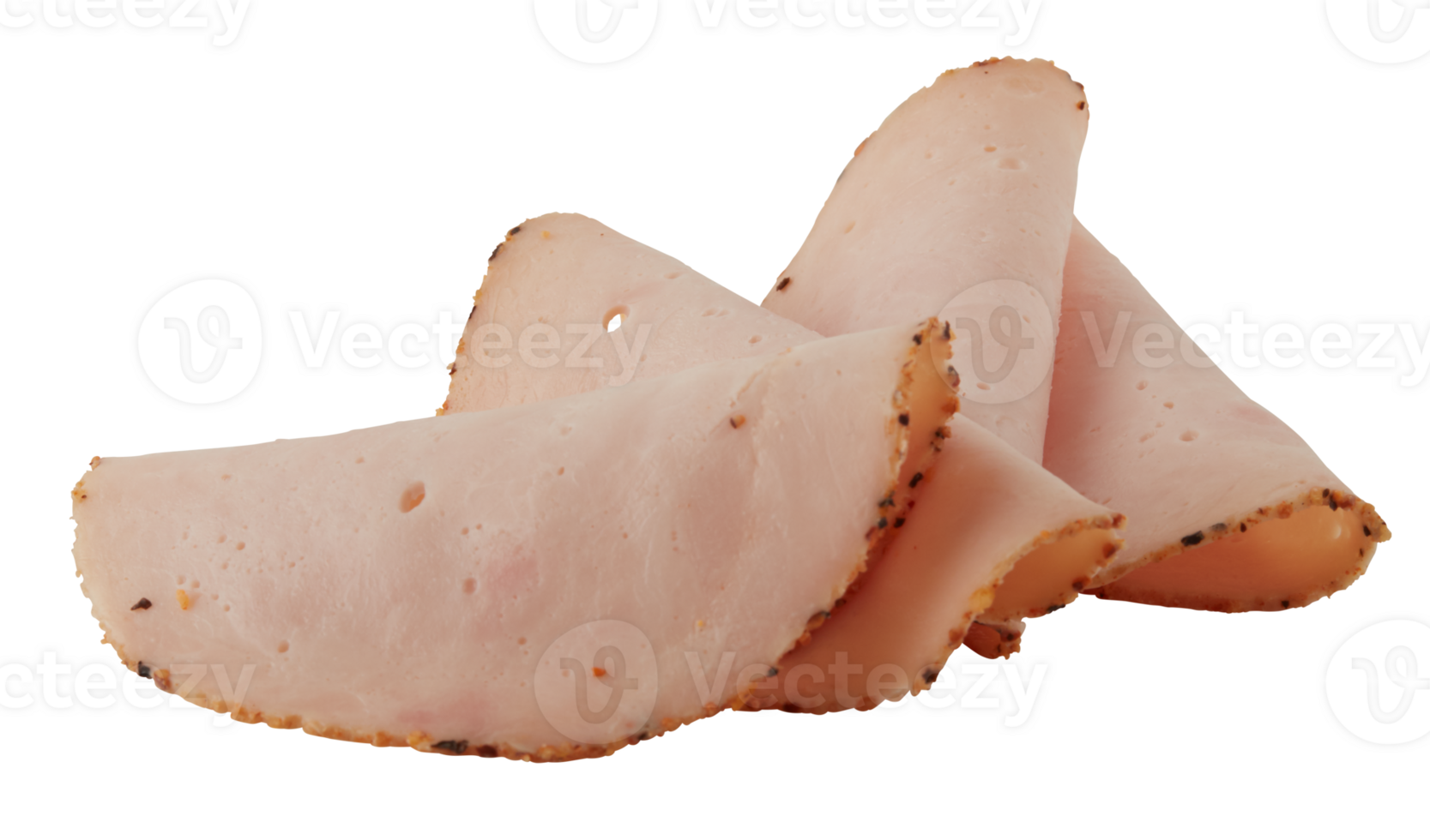Hard-edged pork ham slices cut out isolated transparent background png