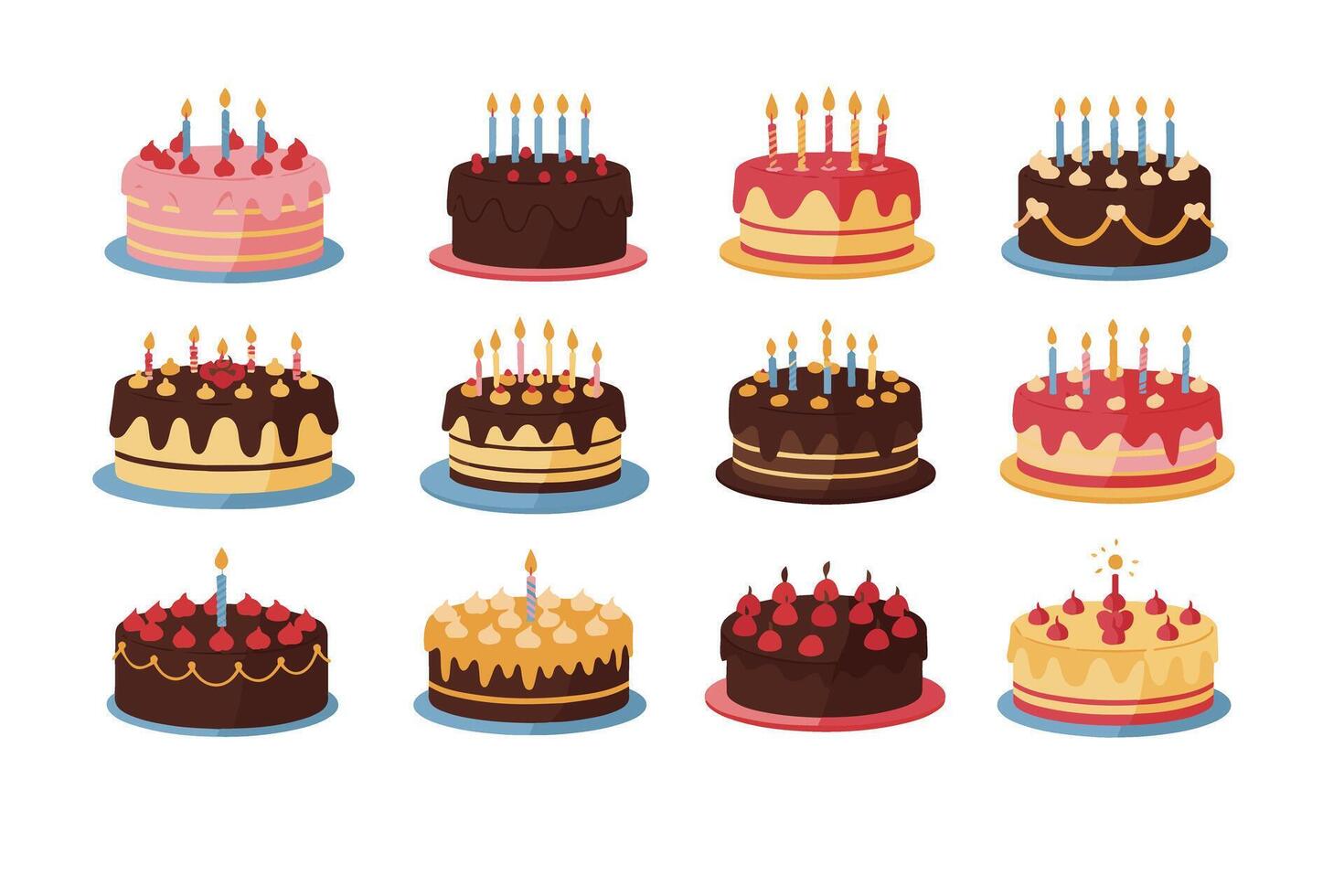 Assorted Birthday Cakes with Chocolate Drip vector