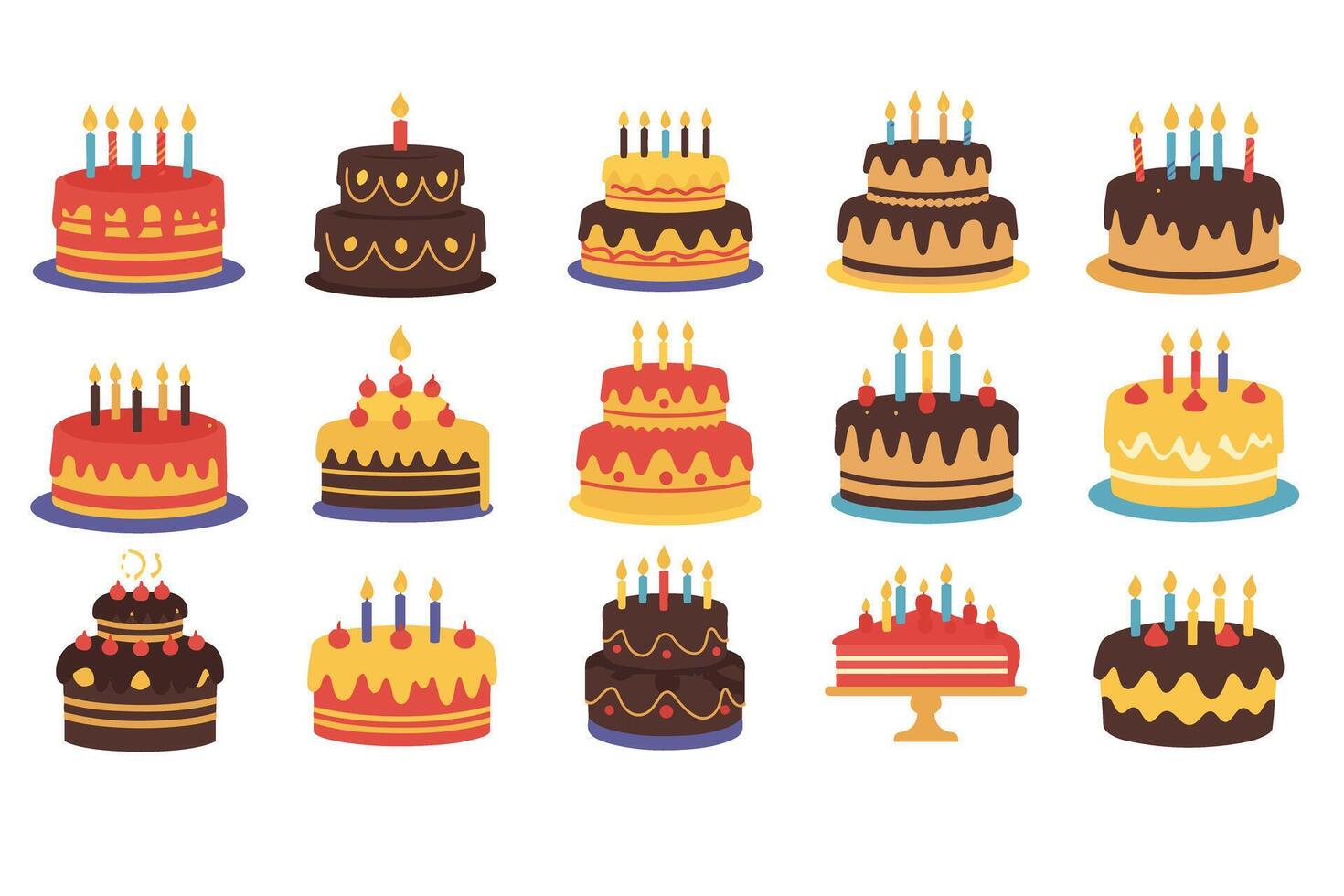 Birthday Cake Icons with Candles and Frosting vector