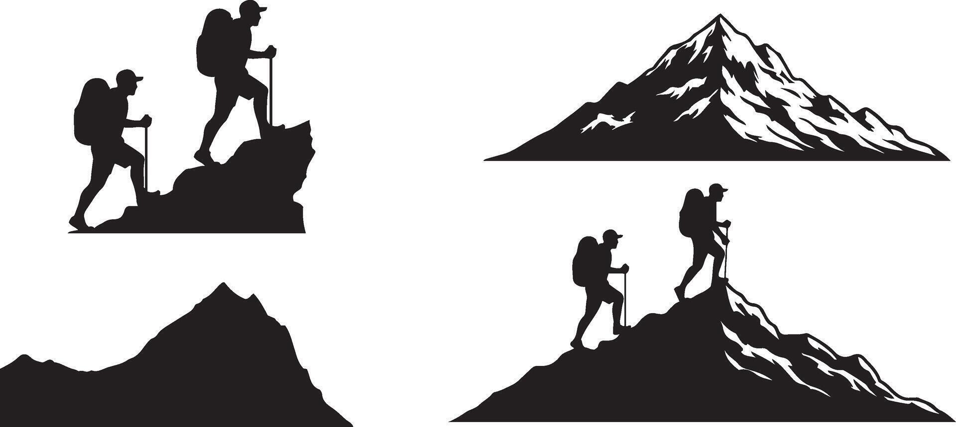 Hiking Man with Walking Sticks Silhouette vector