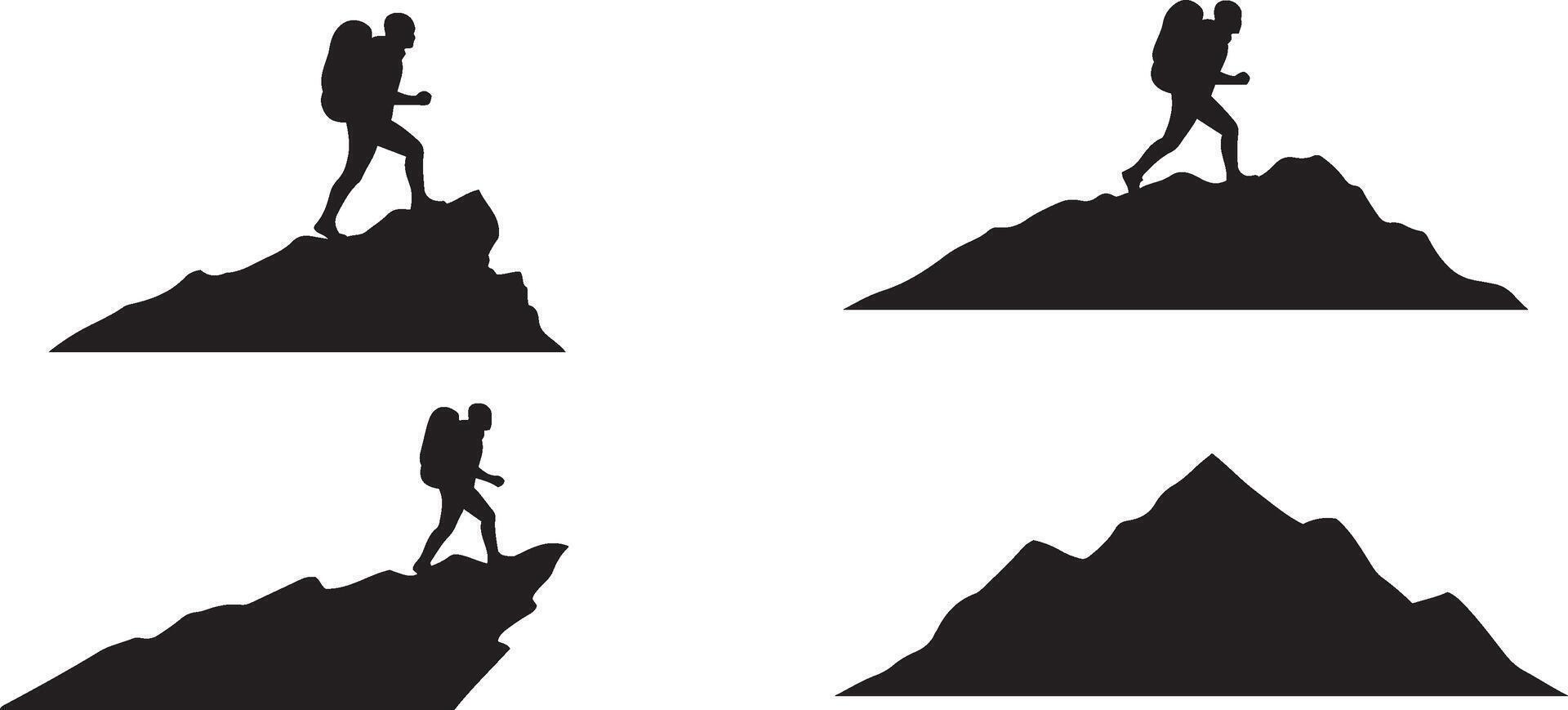 Mountain Trekker Silhouette with Poles vector
