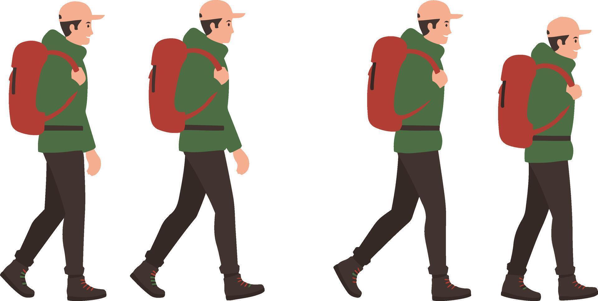 Backpacker Walking and Standing Poses Design vector