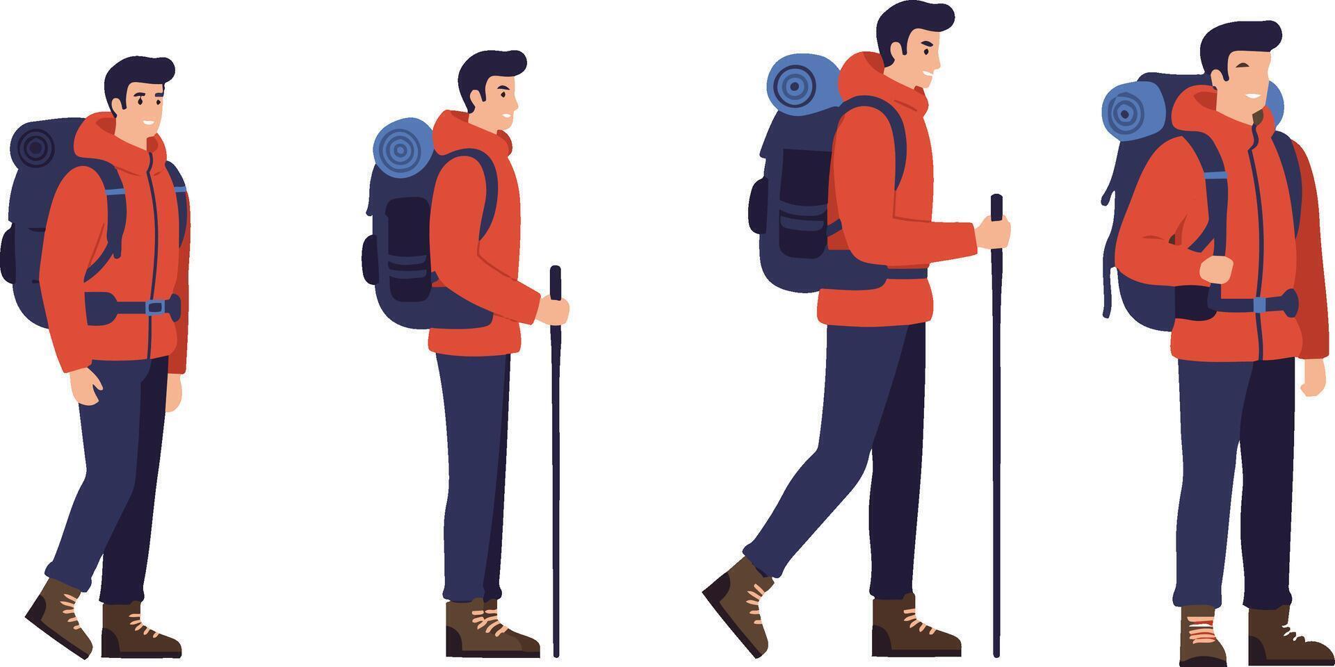 Hiking Man Character with Backpack Illustration vector