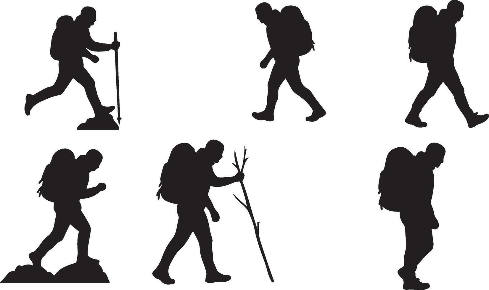 Silhouette of a Trekker with Walking Poles vector