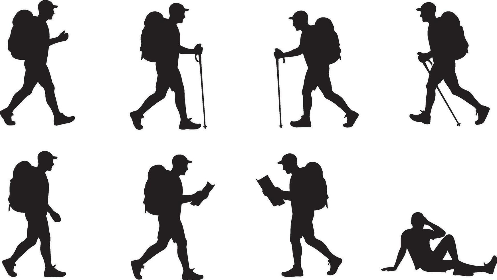 Black Silhouette of Man Hiking vector