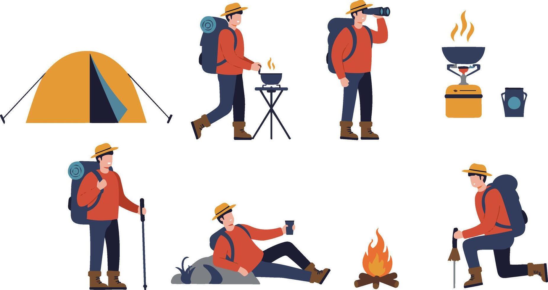 Travel Camping and Hiking Scenes vector
