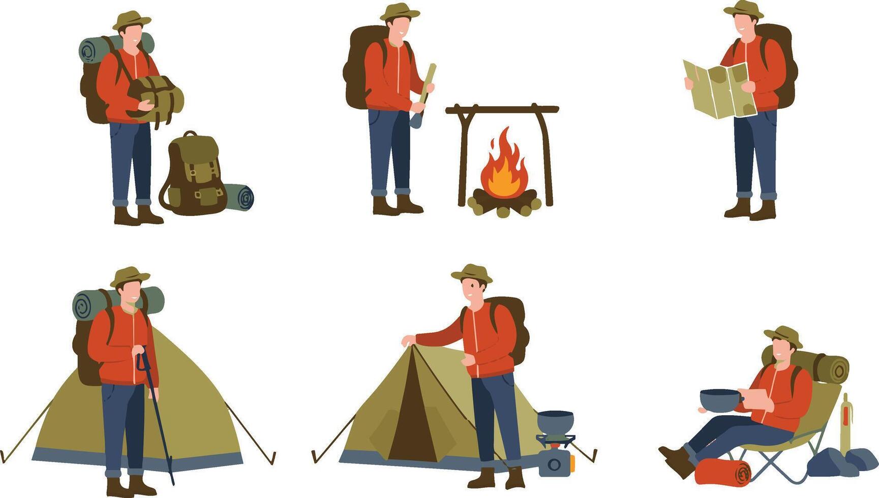 Adventurer Camping in the Wild vector