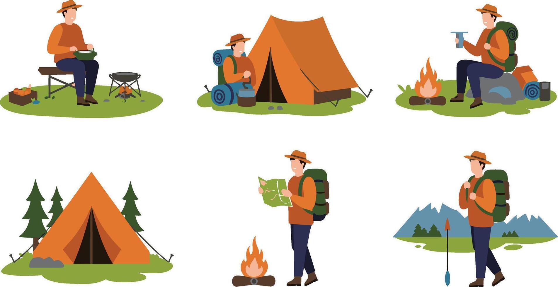 Flat Design Camping Illustrations vector