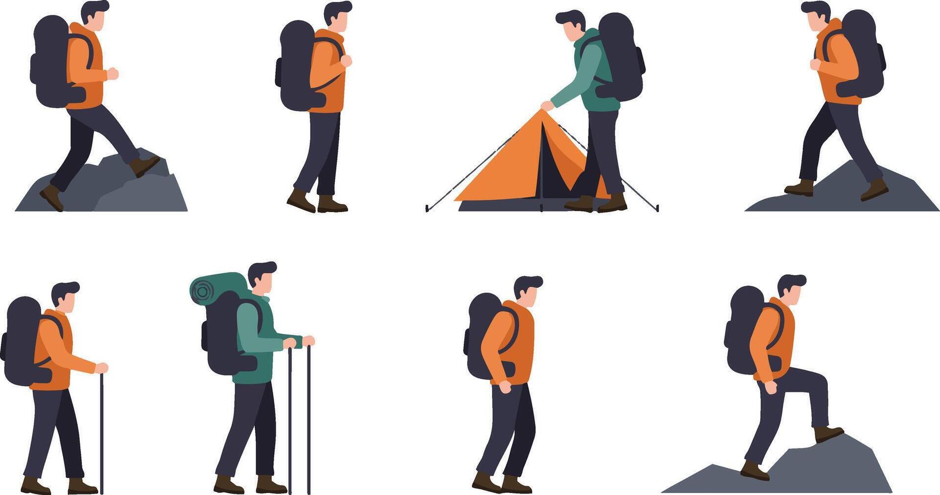 Outdoor Trekking and Camping Scenes vector