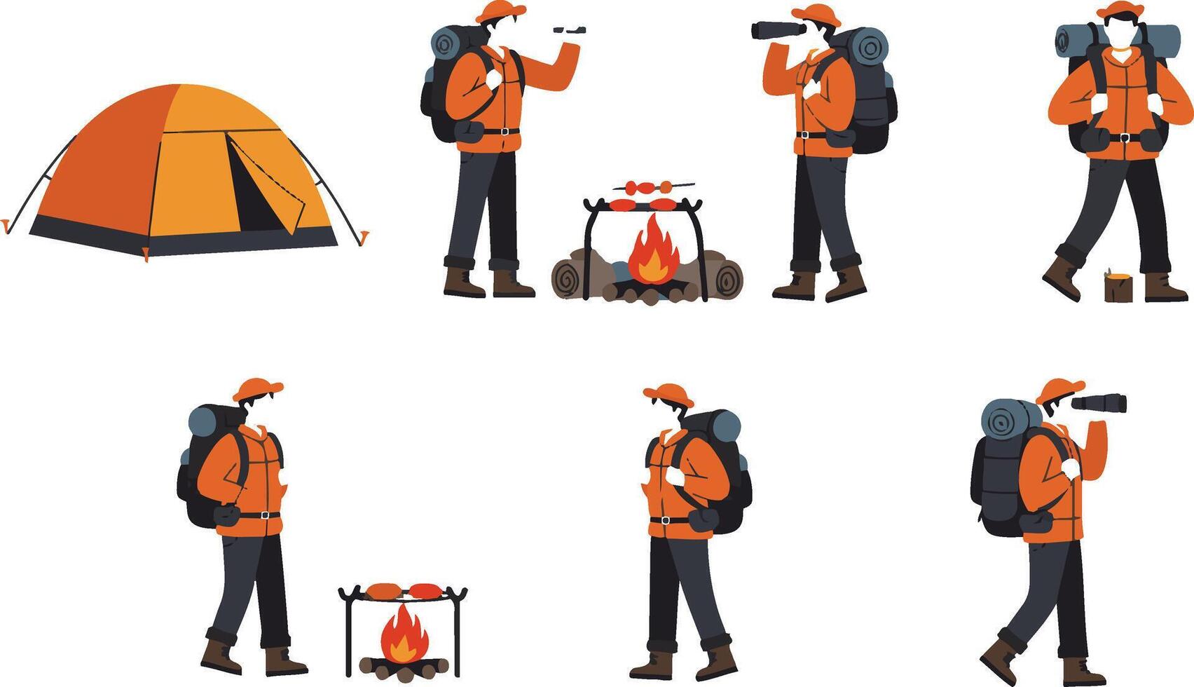 Backpacking and Nature Travel Set vector