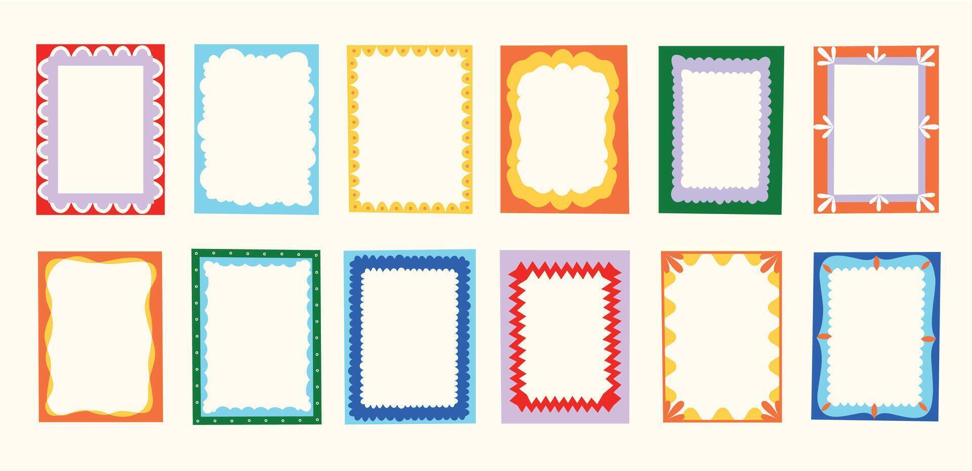 Doodle border frame. Decorative abstract wavy edge geometric shapes, cute funky bubble box text design elements. isolated collection vector