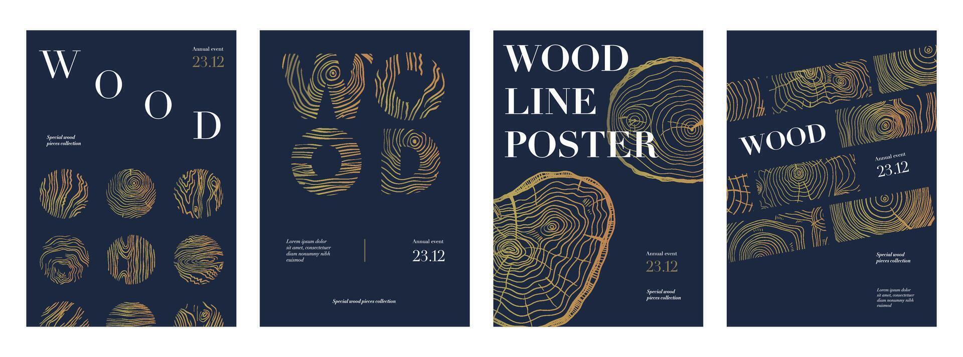 Tree line posters. Wooden trunk rings with annual growth lines, round tree slices with wood grain texture. forest elements for banner design vector