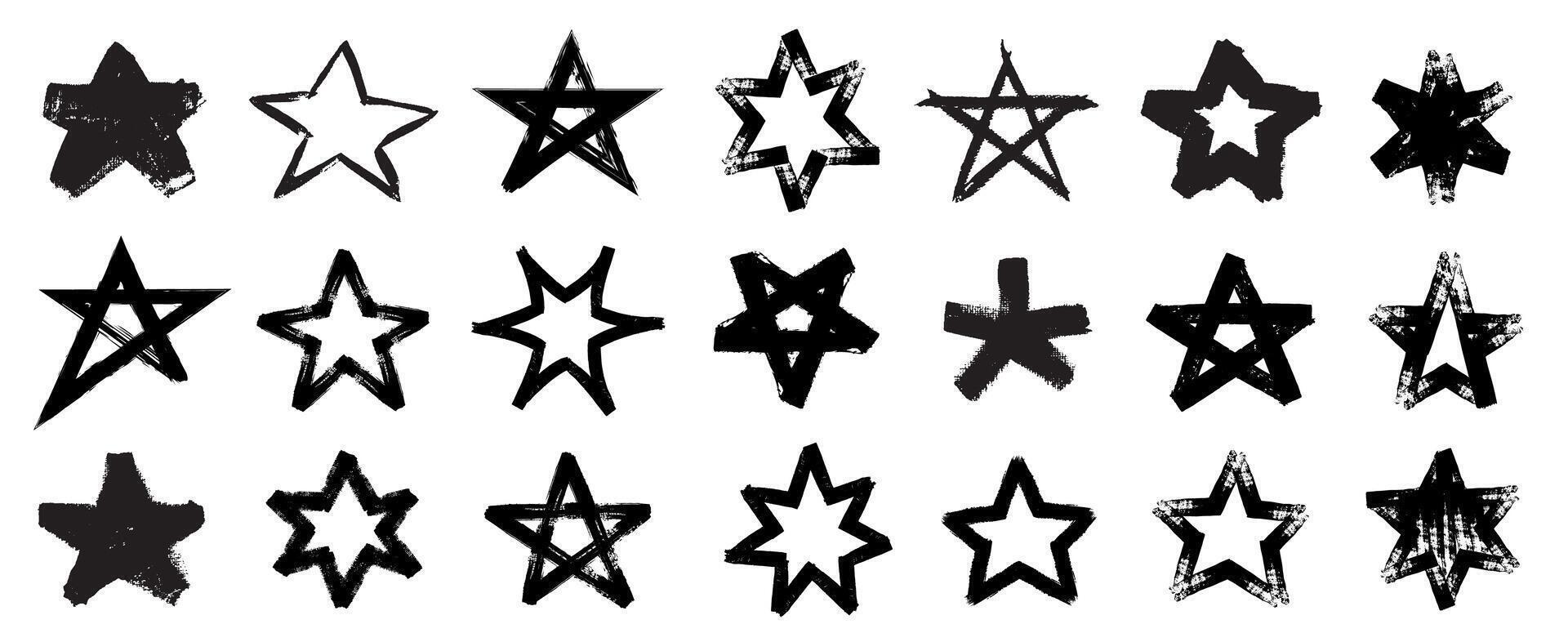 Brush stars. Graffiti star strokes, hand drawn grunge sketch starburst icons, retro doodle pencil scribble explosion and sparkle bold brush paint elements. isolated set vector
