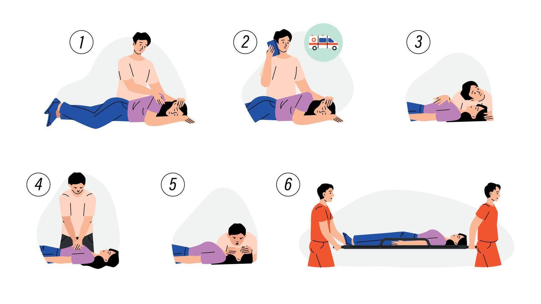 CPR aid. Medical cardiopulmonary resuscitation process, first help save life medics infographic, chest compression emergency medicine procedure. illustration vector