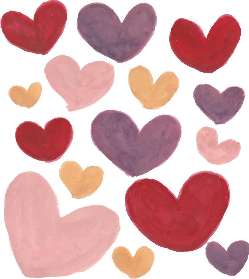 pink hearts pattern hand drawn watercolor on white background illustration vector