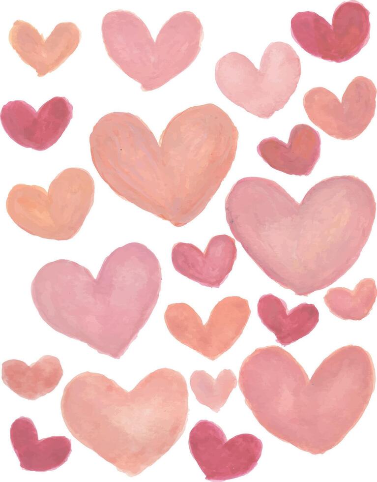 pink hearts pattern hand drawn watercolor on white background vector
