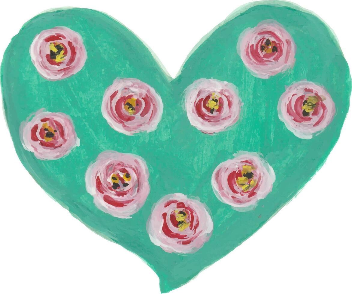 a heart with pink roses in it vector