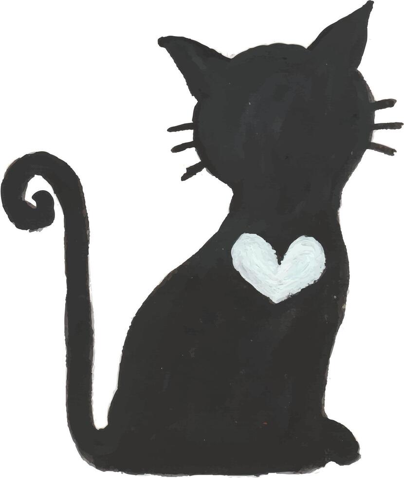 a black cat with a heart on its back vector