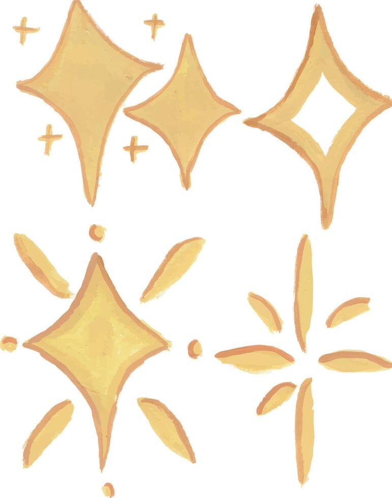 golden star shapes Sparkle emoji clipart hand drawn watercolour illustration vector