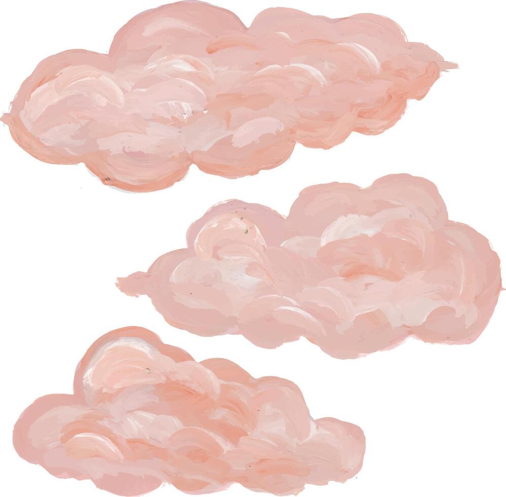 three pink pastel clouds on a white background watercolor vector