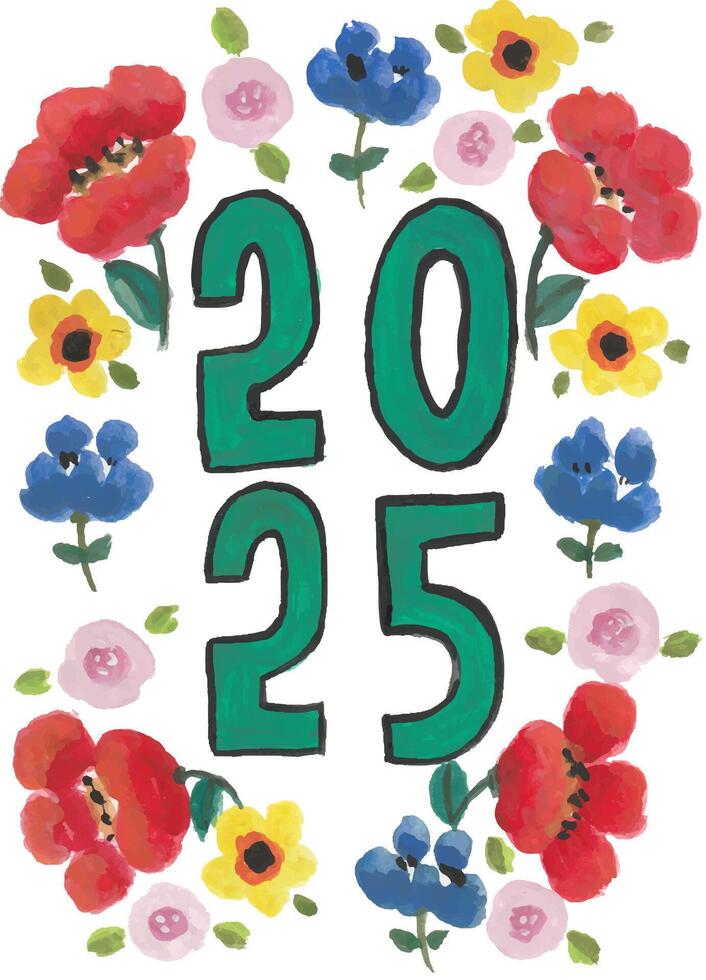 a flowery design with the number 25 and the word 2025 watercolor vector