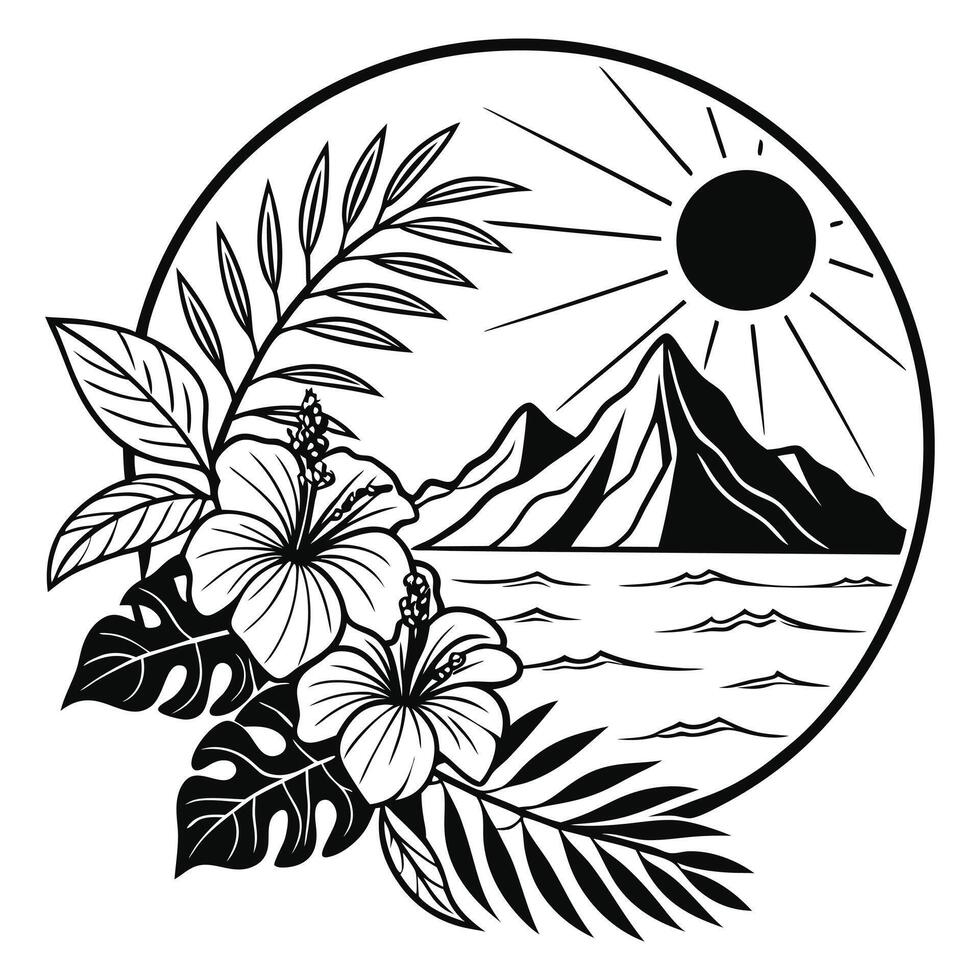 Vibrant Tropical Beach and Ocean Illustration vector
