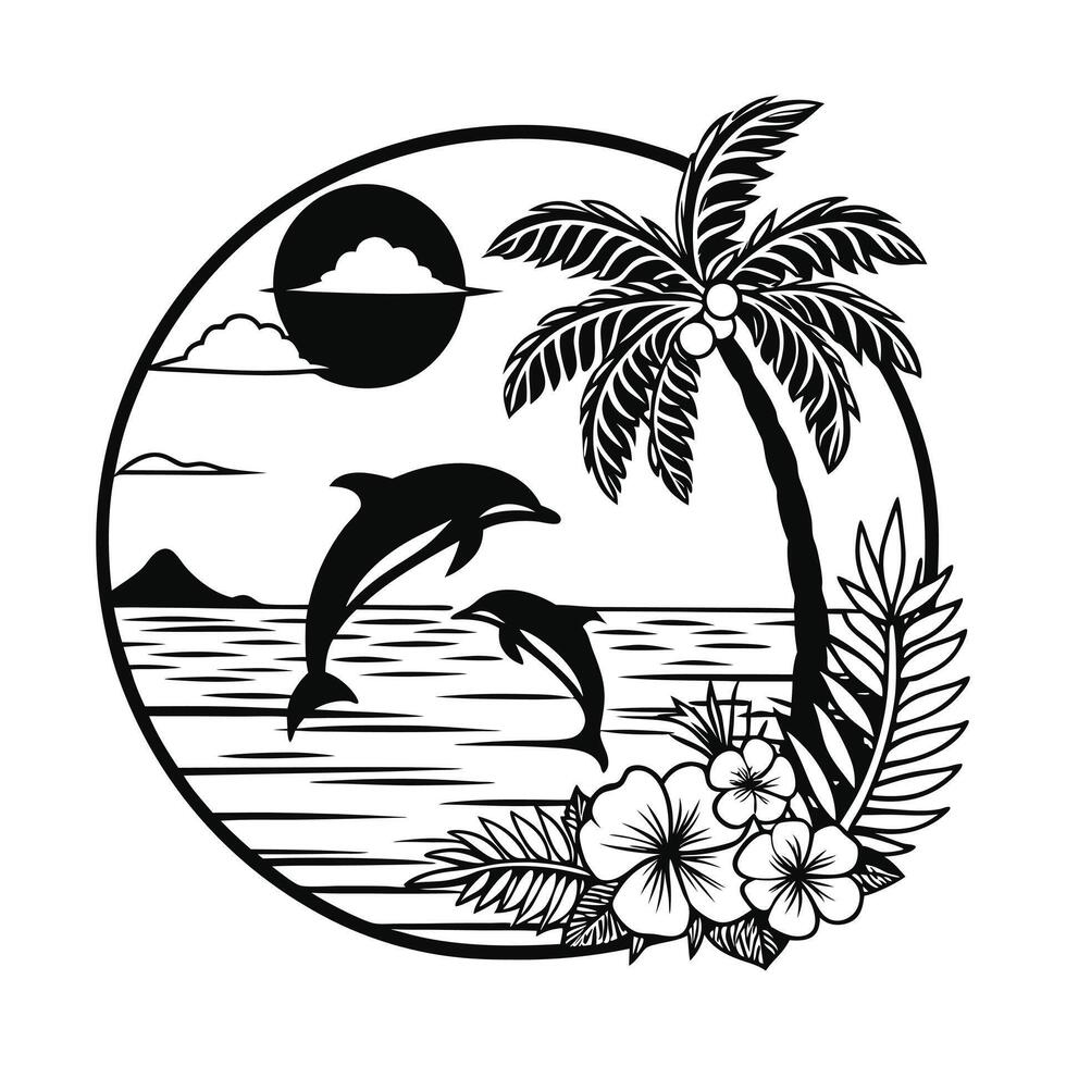 Coastal Paradise Illustration with Tropical Vibes vector