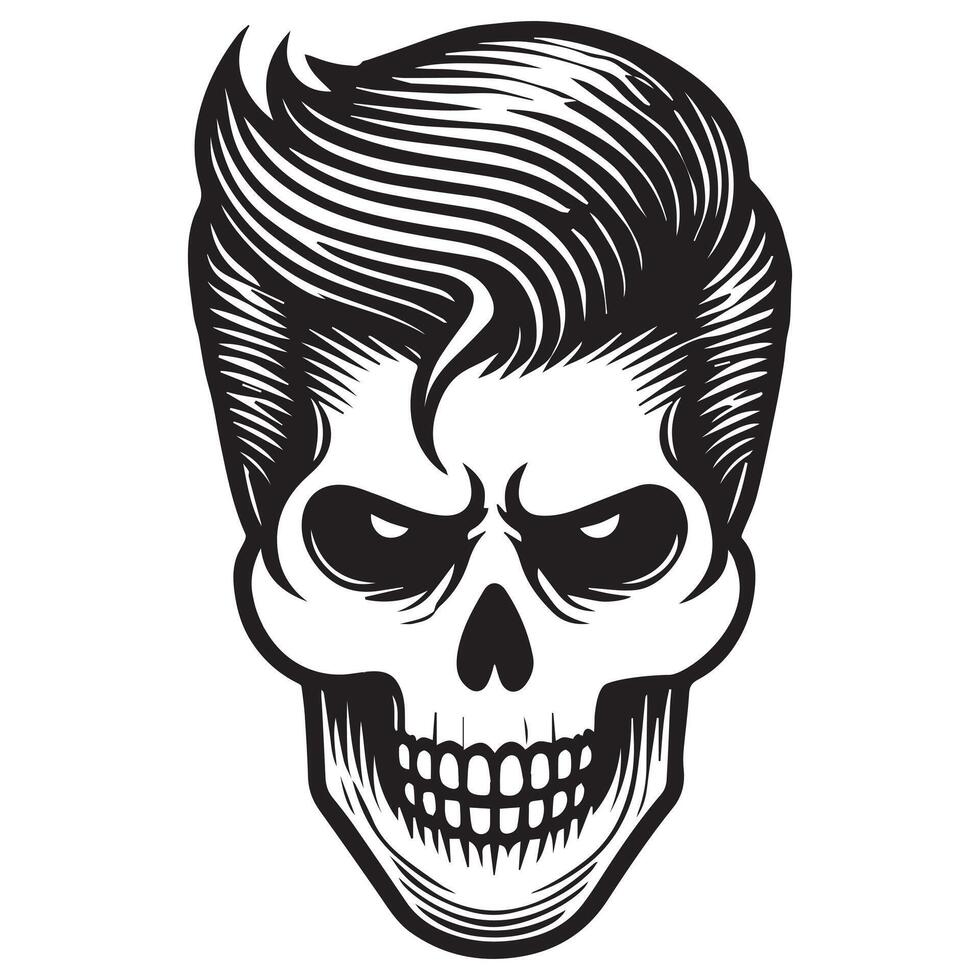 Skull with Styled Hair - Edgy Barber Design vector