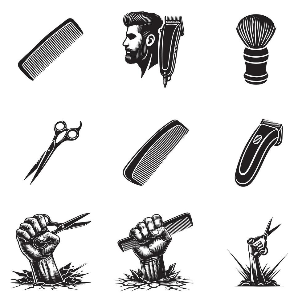 Barber Tools and Horror Icons Bundle - Classic Grooming Meets Edgy Design vector