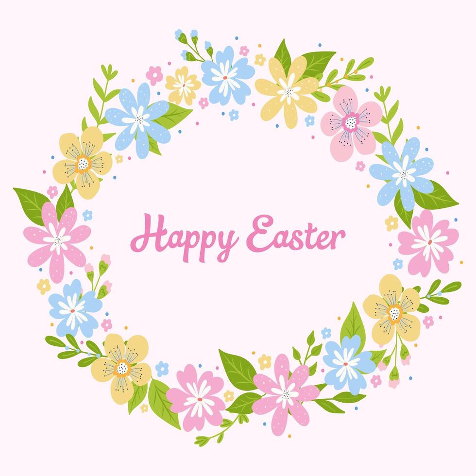 frame of flowers easter card on pink background vector